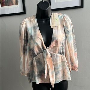 Saltwater LUXE Multicolor Tie-Front Blouse